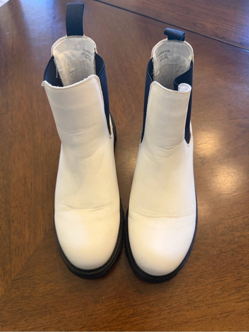 White Leather Chelsea Boots with Black Elastic Panels